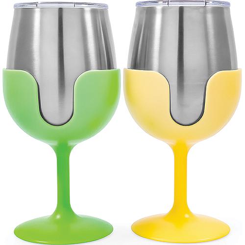 Camco 51916 Wine Tumblers, 8 Oz., Green & Yellow, 1 Pr. - 51916 - 17-51916F1