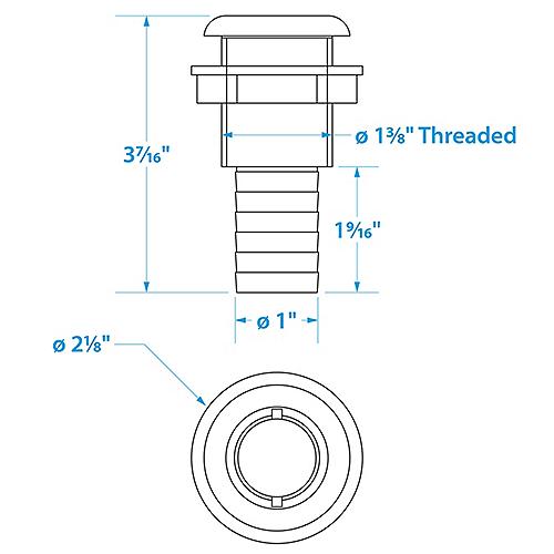 Seachoice Thru-Hull Connector W/ Broad Flange, Fits 1 In. Id Hose, 1-1/4 In. Max Hull - 50-18071 - 50-18071F1