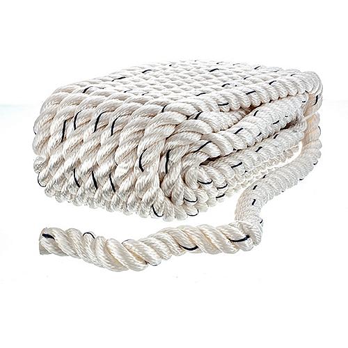 Seachoice Premium 3-Strand Twisted Nylon Dock Line, White With Blue Tracer, 5/8