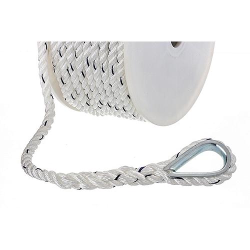 Premium 3-Strand Twisted Nylon Anchor Linewhite With Blue Tracer, 3/8