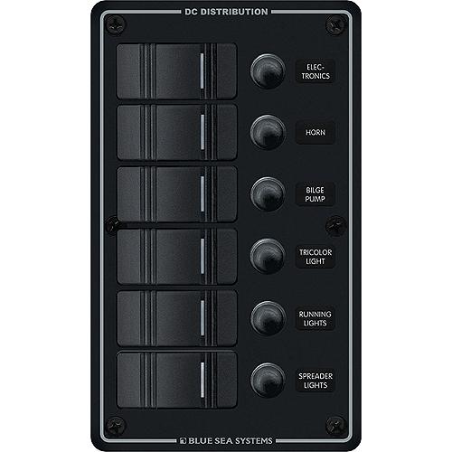Blue Sea Systems 8373 Water Resistant Circuit Breaker Panel 6 Positions-Black - 8373-Bss - 661-8373F1