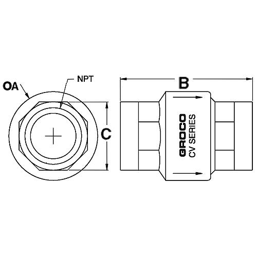 Groco Cv Bronze In-Line Check Valve - Cv-150 - 34-Cv150F1