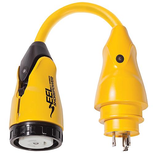 Marinco P30-504 Eel Pigtail Adapter Dock Side Male 30A 125V Locking To Boat Side Female 50A 125/250V Locking With Sealing Collar System - P30-504 - 69-P30504F1