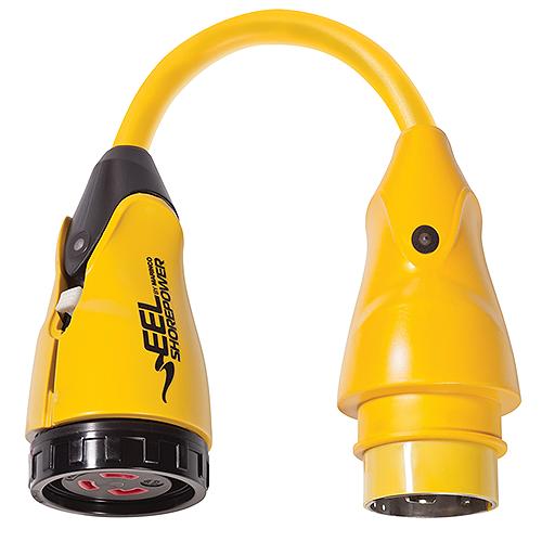 Marinco P503-30 Eel Pigtail Adapter Dock Side Male 50A 125V Locking To Boat Side Female 30A 125V Locking With Sealing Collar System - P503-30 - 69-P50330F1