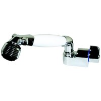 Scandvik 14412 Cold Water Faucet And Shower Combination With Adjustable Aerator And Built-In Water Conservation Valve, White Handle With 5' White Nylon Hose - 14412 - 390-14412F1