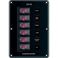 Blue Sea 4322 Water-Resistant Circuit Breaker Switch Panel, 6 Position - 4322-Bss - 661-4322F1