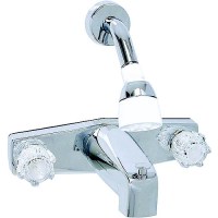 Valterra Phoenix Pf214348 2-Handle Rv Tub & Shower Diverter Faucet With Clear Acrylic Knobs & Shower Head Kit, Chrome - Pf214348 - 800-Pf214348F1