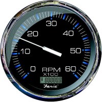 Faria F33763 Chesapeake Black Stainless Steel Tach/Hourmeter Gauge, 6000 Rpm, Gas Inboard - F33763 - 678-F33763F1